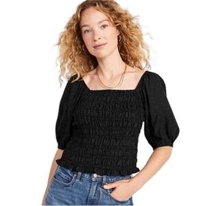Old Navy Fitted Black Smocked Women's Top Puff Sleeve NWT Size XL